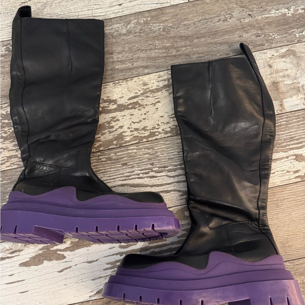 Bottega Veneta Black and Purple Platform Boots